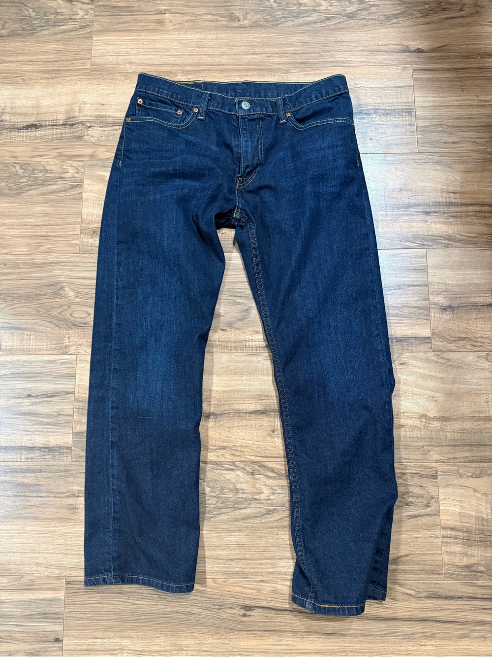 Levi's Slim Straight Jeans - Dark Blue Denim with Tan Patch